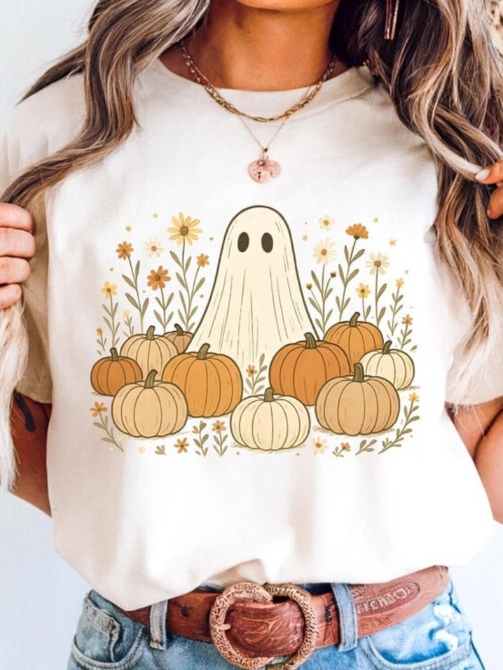 Pumpkin Ghost Shirt, Fall Halloween Tee, Cute Ghost Tee
